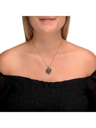 Zeeme Gemstones Halskette Silber 925 oxidiert Medaillon Herz-Form mit 25x Markasit