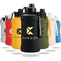 Khroom Trinkflasche Edelstahl 1,3L & 2,2L, Sport Gym Outdoor, 2 Liter XXL Wasserflasche, BPA-frei, auslaufsicher, bruchsicher, Kohlensäure geeignet