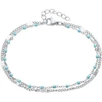 JEWLIX Edelstahlarmband Silber mit zwei Strängen und blauen Emaille Kügelchen B5284