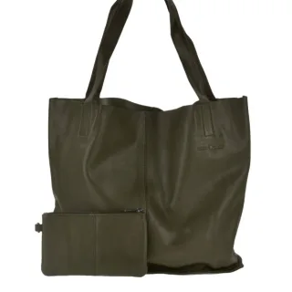 Shopper Leder oliv 43x31cm Carmen inkl. Bag-in-Bag | Greenburry Nappa Serie weiches Leder Damen Handtasche Schultertasche