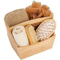 Croll & Denecke Wellness-Pflegeset 40050, 6-tlg., Wellness Geschenk Set, Geschenkset Bambus in Holzbox