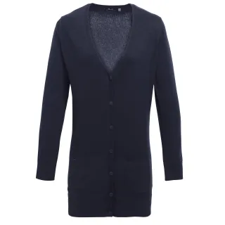 Premier Womens/Ladies Longline V-Ausschnitt Strickjacke (Navy)