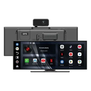 T89DVR 10.25-Inch Portable Car Stereo Wireless CarPlay & Android Auto 4K+1080P Dual Dash Cam Touchscreen Monitor with GP
