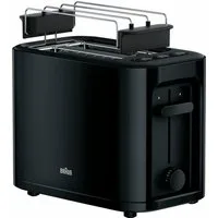 Braun Toaster PurEase HT 3010 BK - 2 Schlitze, 7 Stufen, Auftau- Aufwärmfunktion, 2 kurze Schlitze, für 2 Scheiben, 1000 W, 1.000 W, Kunststoff, Automatische Abschaltung, Brötchenaufsatz
