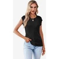 Imily Bela Stricktop Damen ärmellos mit V-förmigem Spitzenmuster Lässiges Sommer Oberteil (Packung, 1-tlg., 1per-Pack) mit Rundhalsausschnitt in Unifarbe