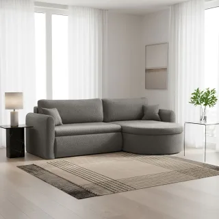 Ecksofa Schlafsofa FELIZ Stoff Quelle Grau Ottomane Rechts