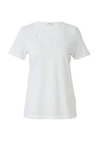 s.Oliver Red Label - Weiches T-Shirt aus Baumwolle mit V-Ausschnitt weiß - Gr. - 48