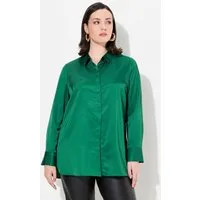 Ulla Popken Hemdbluse Satin-Hemdbluse hinten länger Hemdkragen Langarm