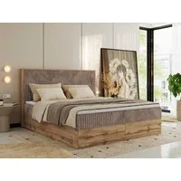 MKS MÖBEL Boxspringbett WOOD CLASSIC (Packung, Set, Topper T25/Visco, hohe Kopfteil, Multipocket-Matratze), Doppelbett, Stauraum, Möbelplattenelementen