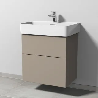 Sanipa 3way Waschtischunterbau zu Laufen VAL Waschtisch mit 2 Auszügen, Sandgrau-Matt SF82167