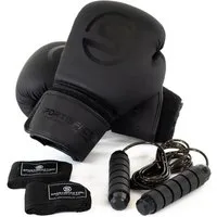 Sportisfaction Boxhandschuhe Boxhandschuhe 8oz Set inkl. Bandagen & Springseil Schwarz PU-Leder, Ideal für Kinder & Jugendliche 46-60kg Handgelenkschutz Training