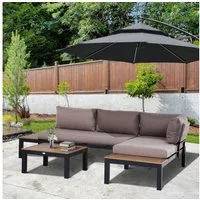 Outsunny Sitzgruppe 3-teiliges Gartenmöbel-Set mit Beistelltisch, Sofa mit Kissen, (Gartengruppe, 3-tlg., Gartensofa), Outdoor, Aluminium, 164 x 74 x 69 cm