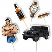 PartyPal, Topper Topper Tort Geburtstag Set für Männer Whiskey Jeep Auto Zigarren, Papier