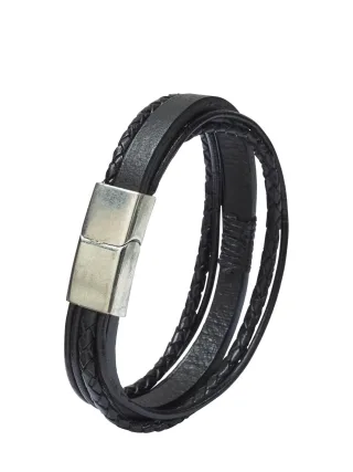 Lederwerk Herren Leder-Armband Schwarz 100 % Lammleder