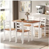 HOMCOM Essgruppe Esstisch mit 4 Stühlen Platzsparend Esszimmergruppe, (Rechteckig Küchentisch-set, 5-tlg., Sitzgruppe aus Kiefernholz), für Esszimmer, Küche, 108 x 65 x 75 cm, Braun+Weiß