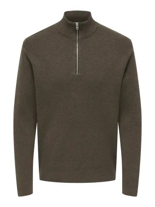 ONLY&SONS - ONSTING REG HALF ZIP KNIT NOOS Coffee Bean - Gr. - S