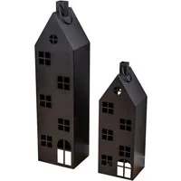 Levandeo® Kerzenlaterne, 2er Set Laterne Haus H65-95cm Metall Schwarz Deko Windlicht
