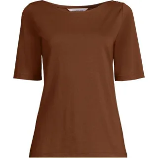 Supima T-Shirt mit U-Boot-Ausschnitt und geknöpfter Schulter für Damen, Damen, size: regular, Orange, Baumwolle, by Lands' End