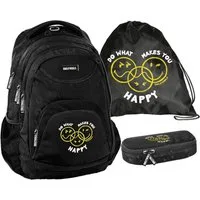 PASO Schulrucksack (Schulset, 3-tlg), Smiley Schulset 3-teilig – Schwarz
