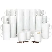 MamboCat Becher 48er Set Event Kaffeebecher 250ml weiß Porzellan-Tassen stapelbar, Porzellan