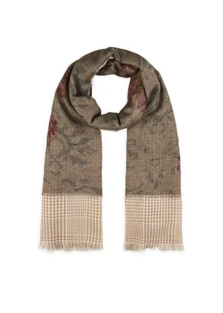 Feiner Schal aus Wolle-Modal-Mix mit Mustermix und Patch beige