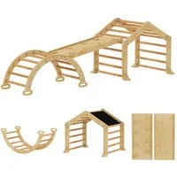 AIYAPLAY Klettergerüst Montessori Indoor Holz Kletterdreieck mit Rutsche, Rampe, (Kletterspielzeug, 1-St., 6-in-1 Kletterbogen), für Kinder von 18-48 Monate, Naturholz