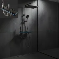 LuxaSteel Duscharmatur Duschsystem mit LED-Beleuchtung & Display (Komplett-Set, Direkt einsatzbereit) Regendusche Komplettset mit LED-Beleuchtung & Display