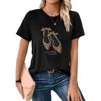 PYLIKE Kurzarmshirt Damen Sommer bequemes t shirt mit Leopardenmuster Print-Shirt Bequem für Freizeit und Büro,Strandurlaub