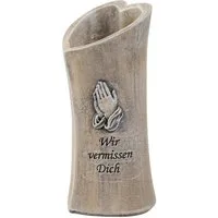 MF Grabkerze Grabvase Wir vermissen Dich in Herzform aus Polyresin, grau (1-tlg)