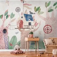 living walls Fototapete THE WALL III Wald-Tapete Motivtapete Baumhaus Kinder, glatt, matt, (1 St), Vliestapete Kinderzimmer für Schlafzimmer Küche Wohnzimmer Wald Design