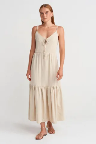 Ärmelloses A-Linie Maxi-Kleid mit Bindegürtel