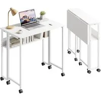 NAIMP Klapptisch Faltbar Schreibtisch Platzsparender Computertisch kleiner Tisch, mit Stauraum und Rollen