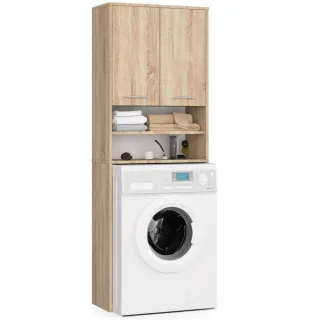 Akord Waschmaschinenschrank, Sonoma Eiche, Holzwerkstoff, Nachbildung, Holz Optik, 4 Fächer, Rechteckig,Rechteckig, 64x180x30 cm, Waschküche, Waschmaschinenschrank