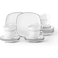 Seltmann Weiden Kaffeeservice Seltmann Weiden Lido Black Line eckig Kaffeeservice 18tlg., 6 Personen, Porzellan