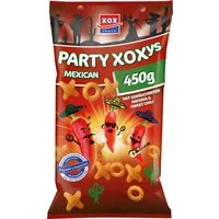 XOX Knabberei, XOX Party XOXys Mexican knuspriger Maissnack mit Paprikageschmack 450g