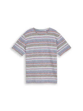 Tom Tailor - T-Shirt mit feinen Streifen white green multicolor stripe - Gr. - XL