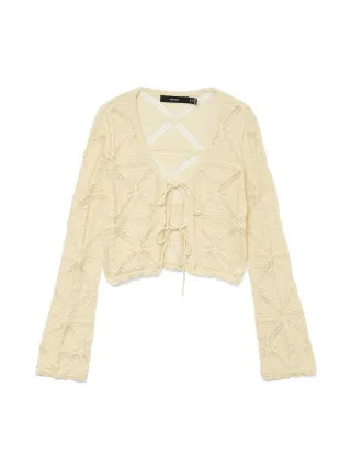VERO MODA - VMLOLA LS V-NECK BOW CARDIGAN NOOS birch - Gr. - S