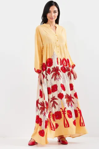 Bedrucktes V-Ausschnitt Maxikleid