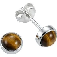 mantraroma Paar Ohrstecker SAMA rund klein aus 925 Silber mit Tigerauge (Paar, Paar Ohrringe mit Schmuckbeutel), 925 Sterling Silber Ohrringe für Damen