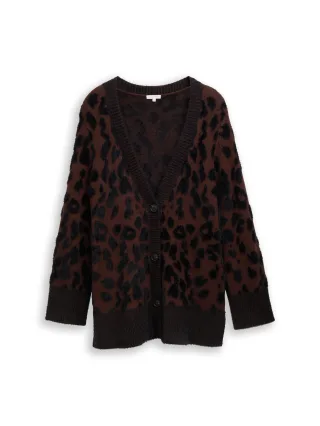 Tom Tailor - Plus Size - Loose Fit Cardigan mit Leo-Muster big brown leo design - Gr. - 46