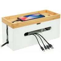 relaxdays Kabelbox aus Bambus, Natur-Weiß