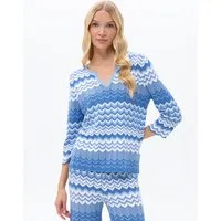 Passioni Strickpullover mit Zick-Zack-Muster in Blau leichtes Strickshirt in verschiedenen Blautönen mit ZickZackmuster
