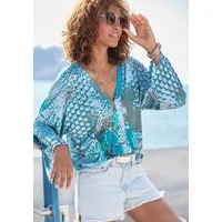 Buffalo Fledermausshirt mit Animaldruck, lockere Bluse mit V-Ausschnitt, Blusenshirt