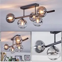 hofstein Deckenleuchte Deckenlampe aus Metall/Glas in Schwarz/Rauchfarben/Klar, Deckenleuchte im Retro/Vintage-Design (Schirme Ø 12 cm), 5 x G9