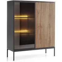 yourhouse24 Vitrine SANTIA 104 cm Industrial-Vitrine – Eiche & Schwarz mit LED