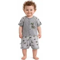 La Bortini Spieler Shorty Baby Spieler kurzer Strampler Romper in Grau mit Dino-Aufdruck aus reiner Baumwolle, 44 50 56 62 68 74 80 86