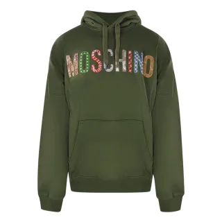 Moschino - Kapuzenpullover In Grün Mit Mehrfarbiger Logo-stickerei