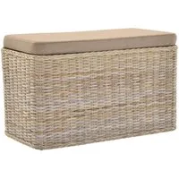 Krines Home Wäschetruhe Rechteckige Truhe Sitztruhe gepolstert mit Deckel Natur-Rattan (Wäschebox mit Inlett), Sitzbank mit Stauraum