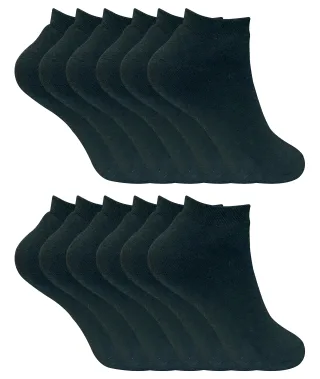 Damen Winter Low Cut Trainer Socken | 12 Paar Multipack | dicke Knöchelsocken für Frauen - Schwarz
