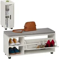 relaxdays Schuhbank mit Sitzfläche & Schrank Set, Weiss-grau